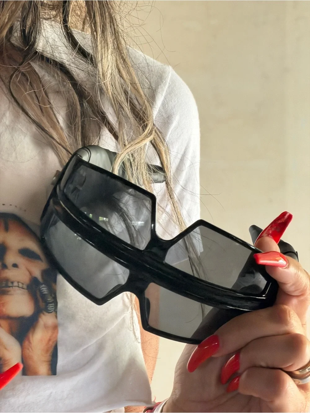 Double stack -Sleek Black Shield Sunglasses — Women’s Modern Wrap Style
